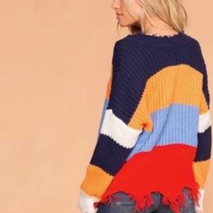 FATE striped distressed sweater fall colors